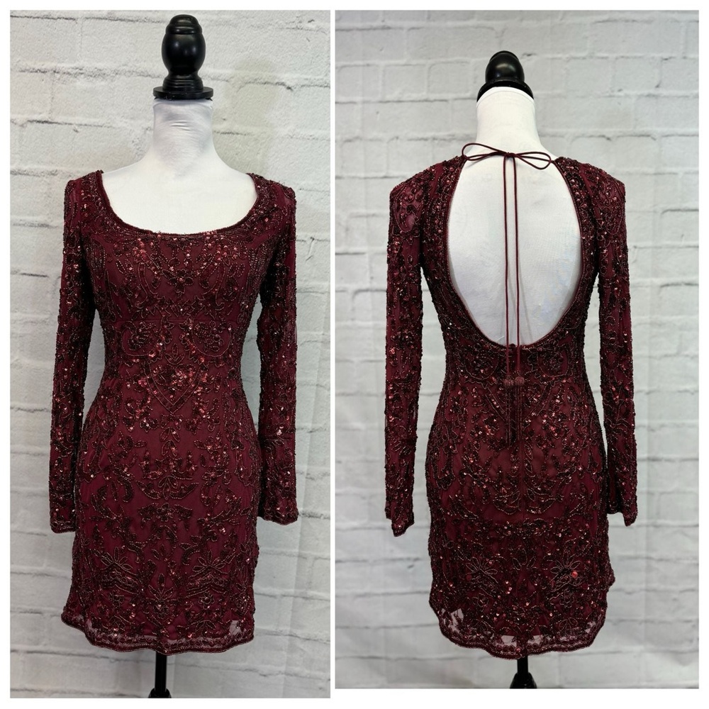 Sherri Hill Burgundy Sequin Mini Dress
